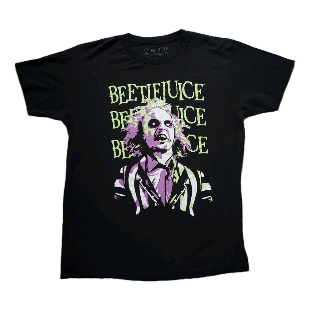 Beetlejuice Michael Keaton Size Large Mens 100% Cotton Black T-Shirt Movie Scary